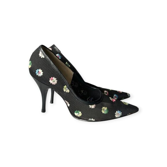 Vintage LENARDI Mesh Floral Heels, Black I multi, 50-60s - Picture 5 of 14